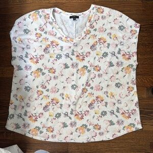 Lane Bryant Floral Short Sleeve Top - White and Multicolor